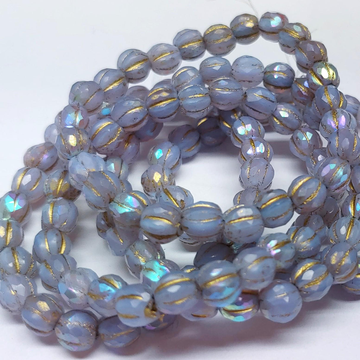 6mm Faceted Melon Matte Thistle w/AB Finish & Gold Wash-25 Beads