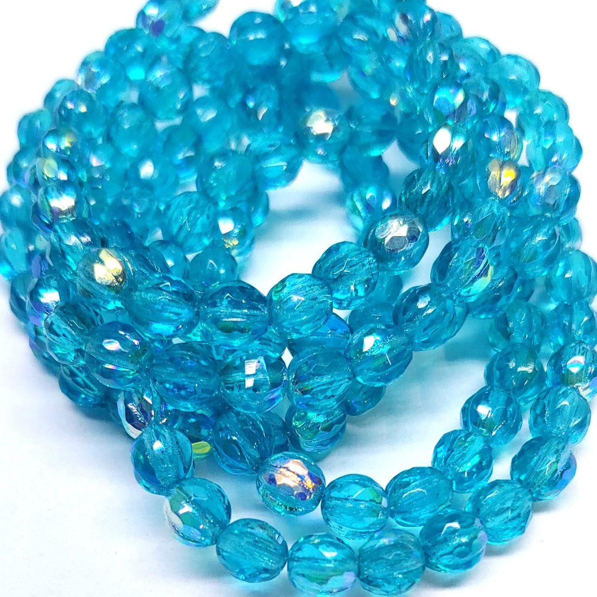 6mm Faceted Melon Sky Blue w/AB Finish-25 Beads