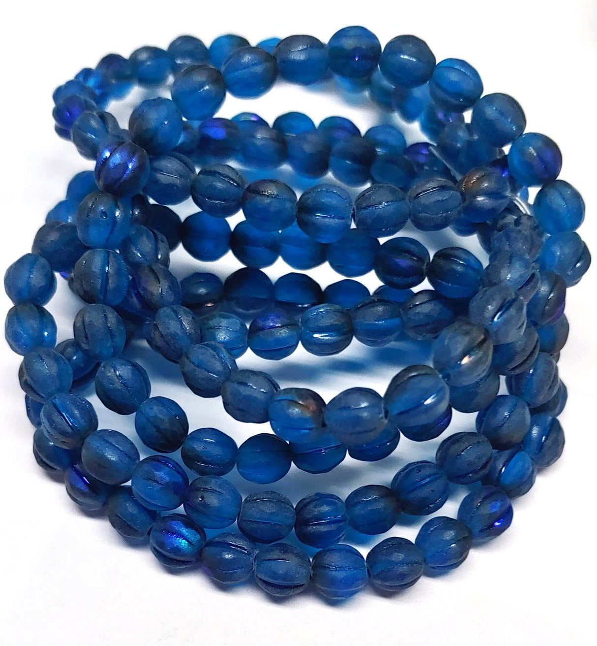 6mm Faceted Melon Matte Pacific Blue w/Purple Luster & Wash-25 Beads