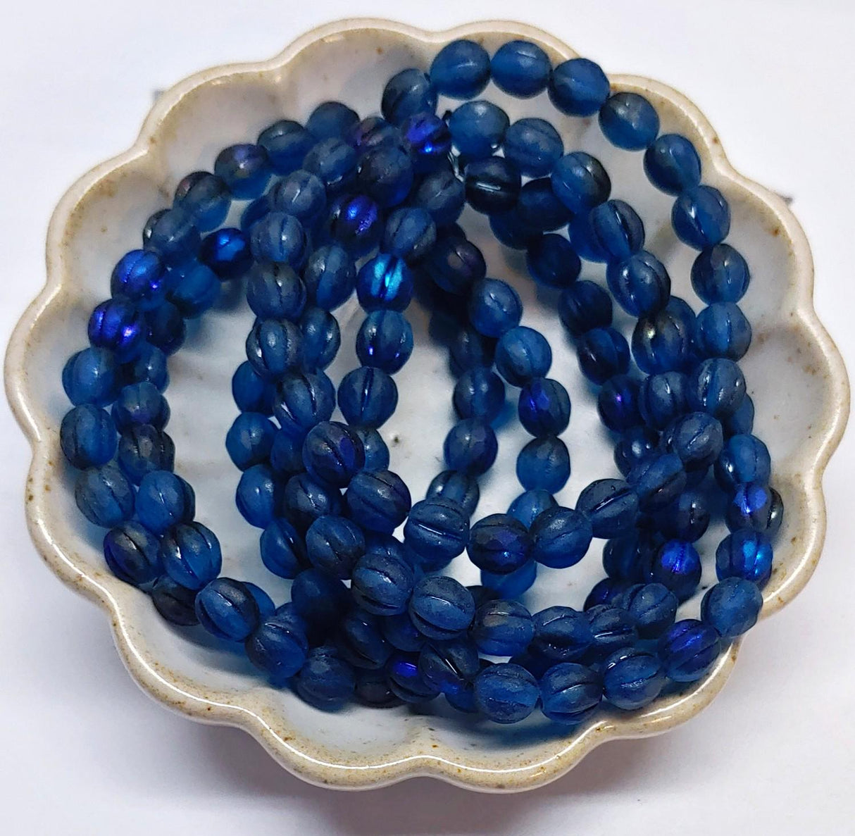 6mm Faceted Melon Matte Pacific Blue w/Purple Luster & Wash-25 Beads