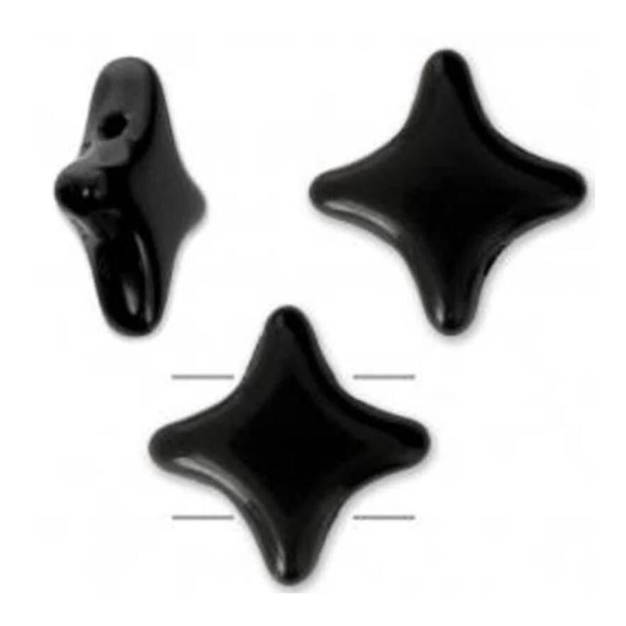 Star Beads Jet, 2 Hole Czech Glass 10x10mm, 30 Beads