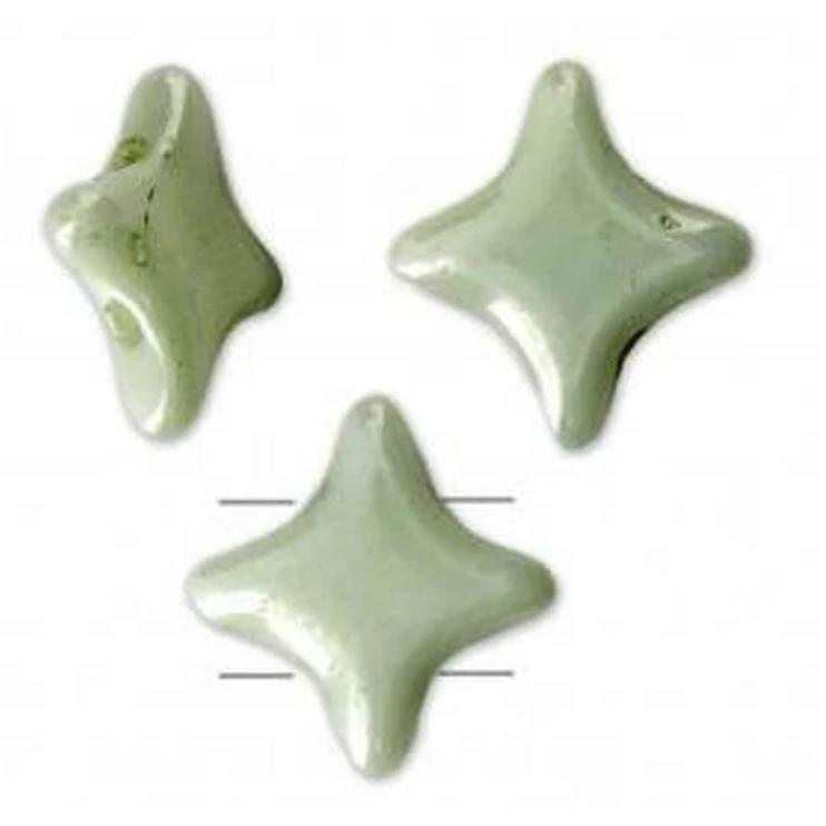 Star Beads Light Green Luster, 2 Hole Czech Glass 10x10mm, 30 Beads