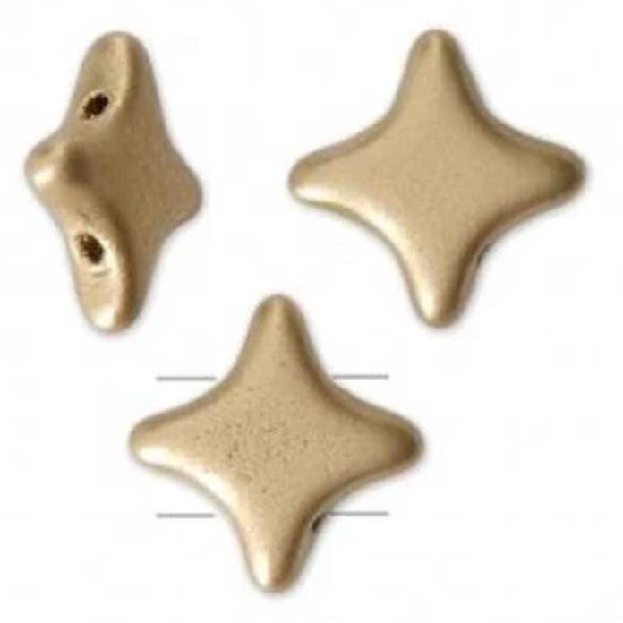 Star Beads Light Gold Matt, 2 Hole Czech Glass 10x10mm