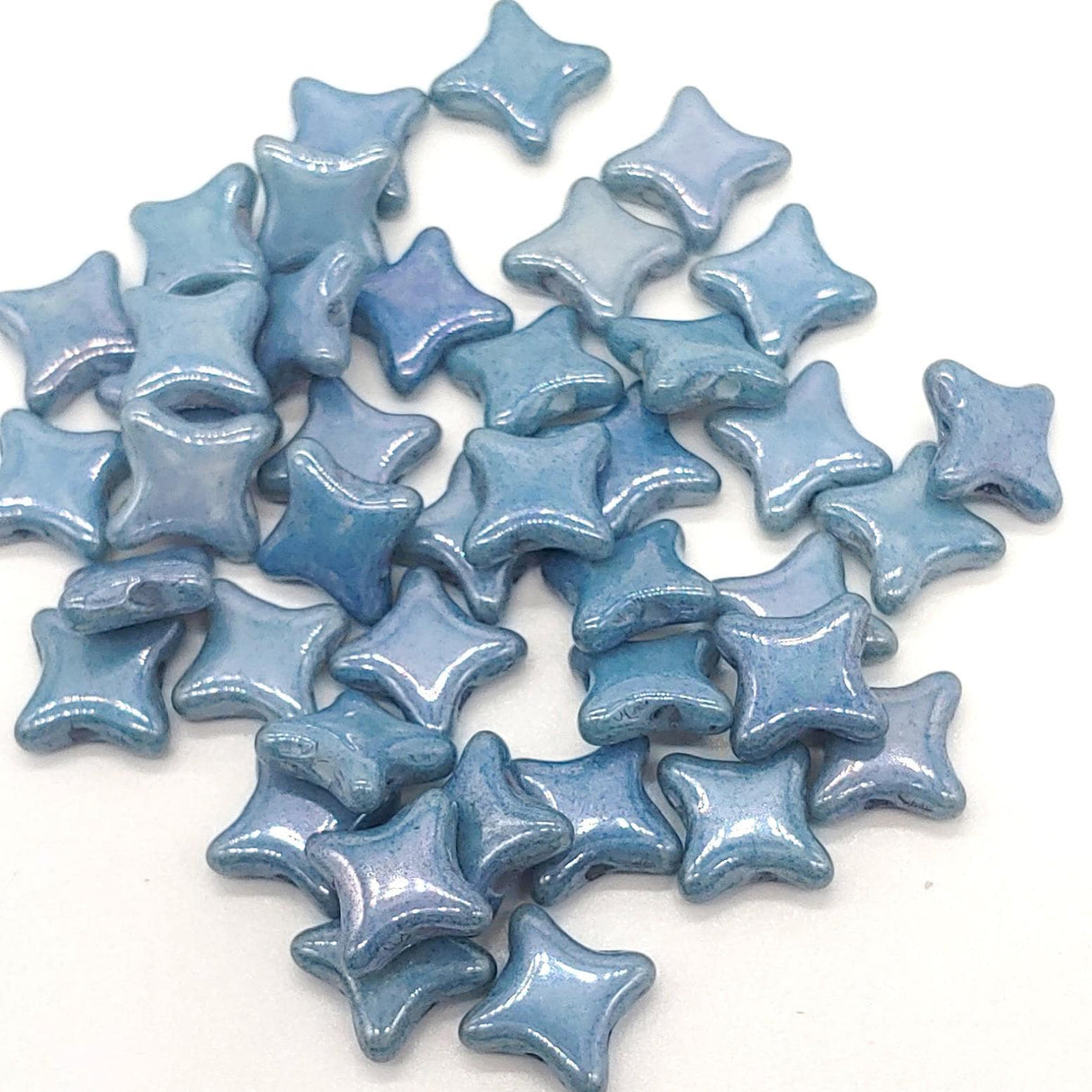Star Beads Blue Luster, 2 Hole Czech Glass 10x10mm, 30 Beads