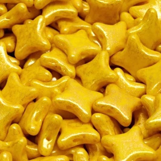 Star Beads Yellow, 2 Hole Czech Glass 10x10mm, 30 Beads