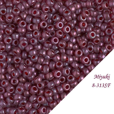 8-313SF: 8/0 Semi-Frosted Cranberry Gold Luster Miyuki