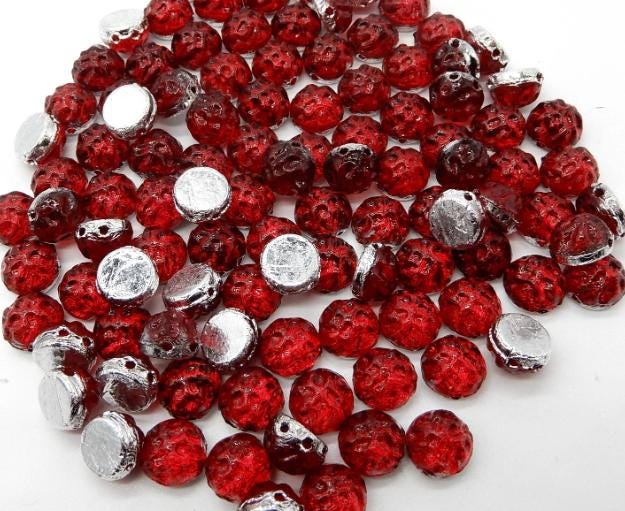 Baroque Backlit Ruby, 2-Hole Cabochon 7mm Czech Glass, 90080-29801-20 Beads