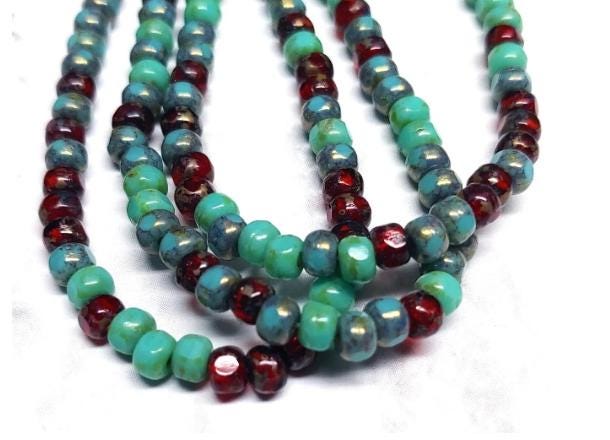 3x4mm Trica Bead Ladybug with Picasso Finish - 3 Cut Czech Glass Beads, 50 beads