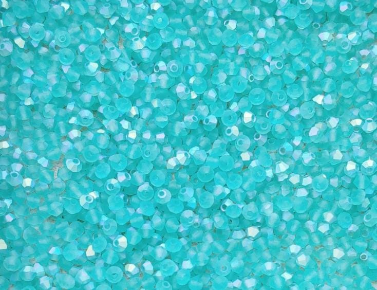 Preciosa 3mm, 4mm Crystal Bicone, Caribbean Sea AB Matte