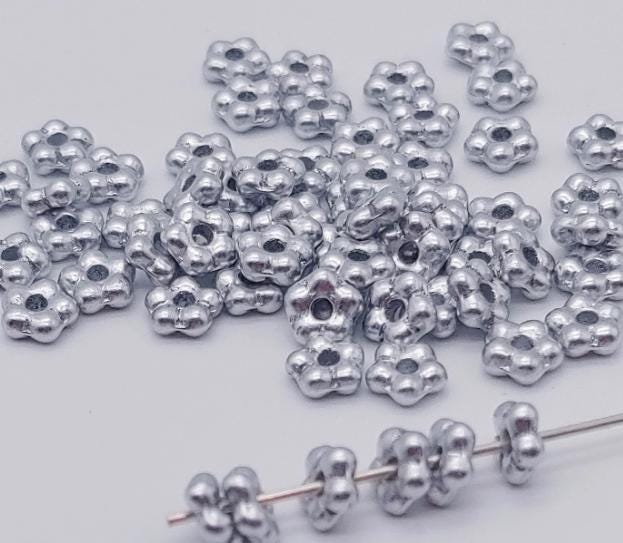 Forget-Me-Not 5mm Aluminum Silver, Spacer Bead, Czech Pressed Glass, 01700 50 beads