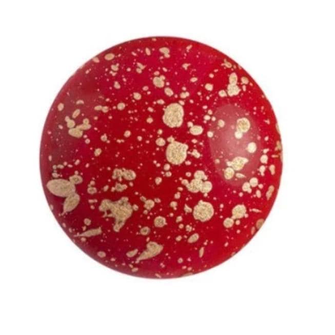 Cabochon Par Puca Paris, Opaque Coral Red Splash, 18mm Czech glass, Qty 1