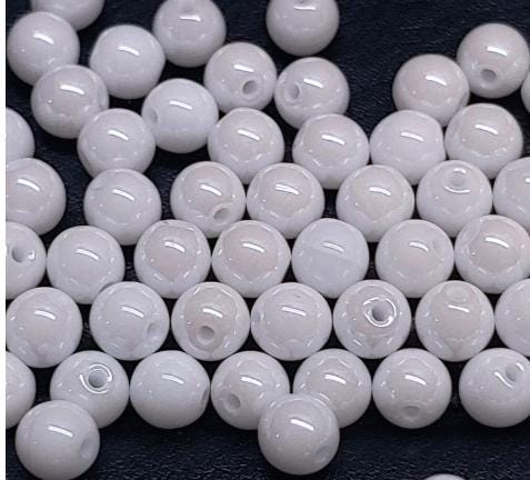 4mm Round Chalk White Shimmer Glass Beads, 21402 - 50 beads