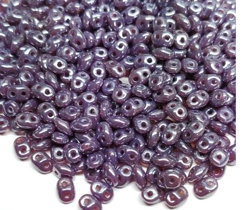 SuperDuo Opal Violet White Luster, 2-Hole 2.5x5mm Czech Glass, 21010-14400-10 grams