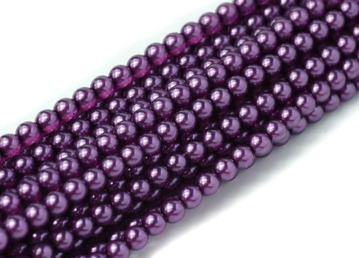 4mm Round Crystal Pearl Dark Violet, Czech Glass Beads