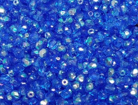 4mm Fire Polish Sapphire AB, Czech glass faceted round bead, 30050-28701-50 beads