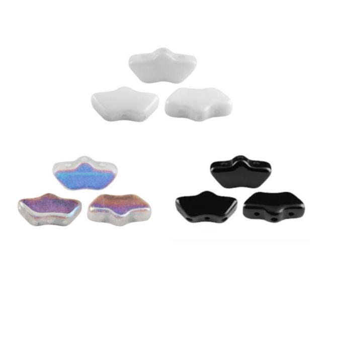 Delos Crystal AB, Jet, Opaque White Par Puca ®-Paris® 3 Hole 6x11mm-25 Beads**See pattern section, Free patterns if not added to cart