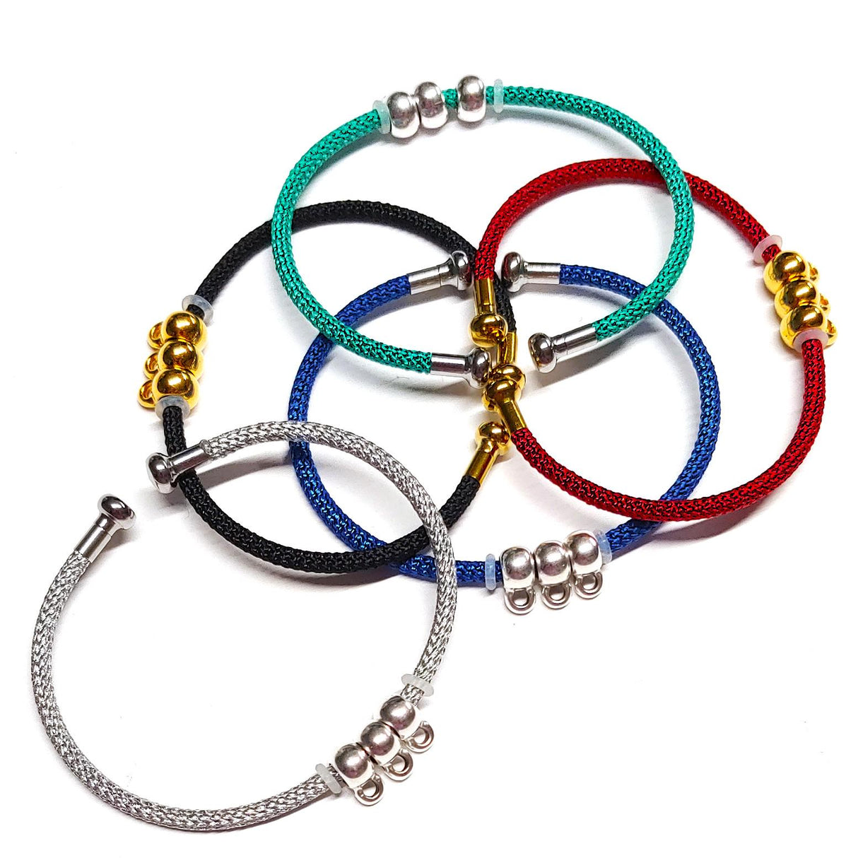 Embellishable Metal Cuff with Thread, 1 threaded removable end. 7.5"- and 3 Charm holders with loop