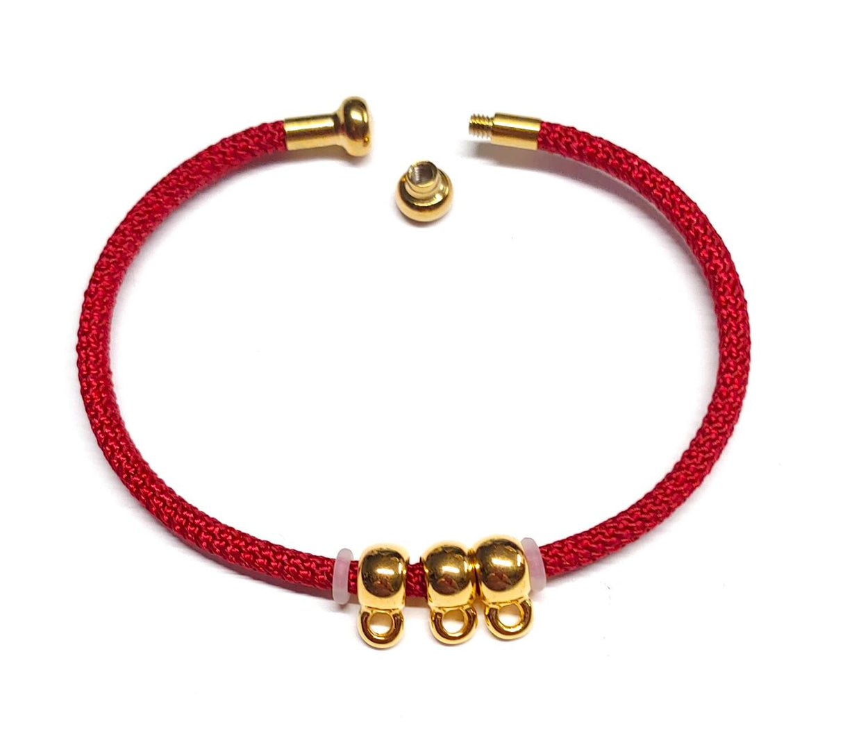 Embellishable Metal Cuff with Thread, 1 threaded removable end. 7.5"- and 3 Charm holders with loop