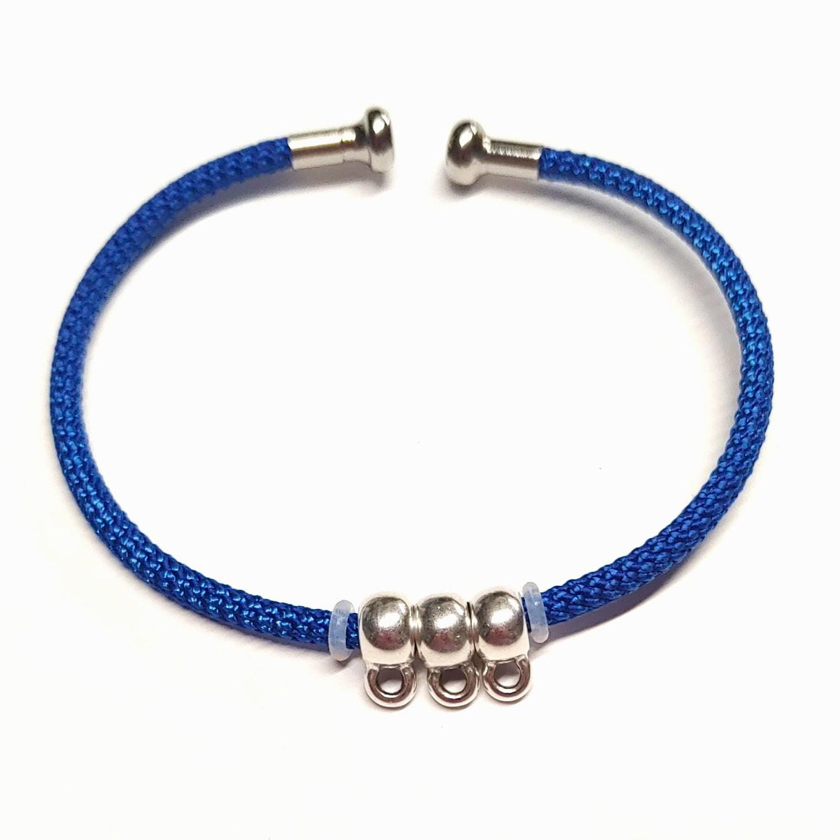 Embellishable Metal Cuff with Thread, 1 threaded removable end. 7.5"- and 3 Charm holders with loop