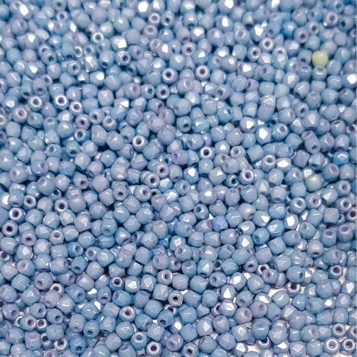 True 2MM Baby Blue Luster, Fire Polish Beads