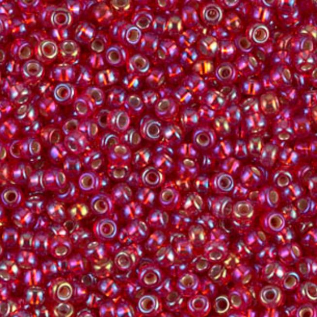 Silverlined Flame Red AB Miyuki round seed bead in color 1019 size 11.
