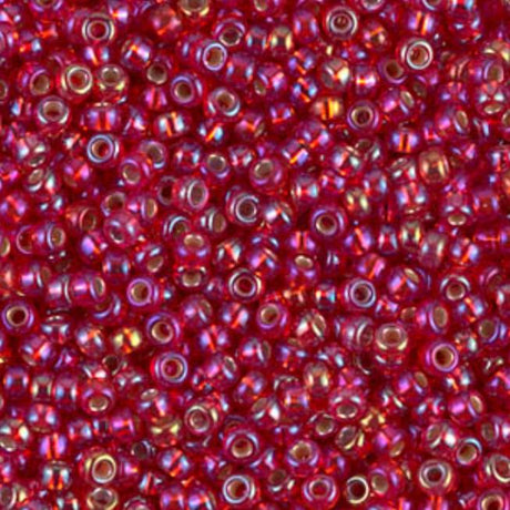 Silverlined Flame Red AB Miyuki round seed bead in color 1019 size 11.
