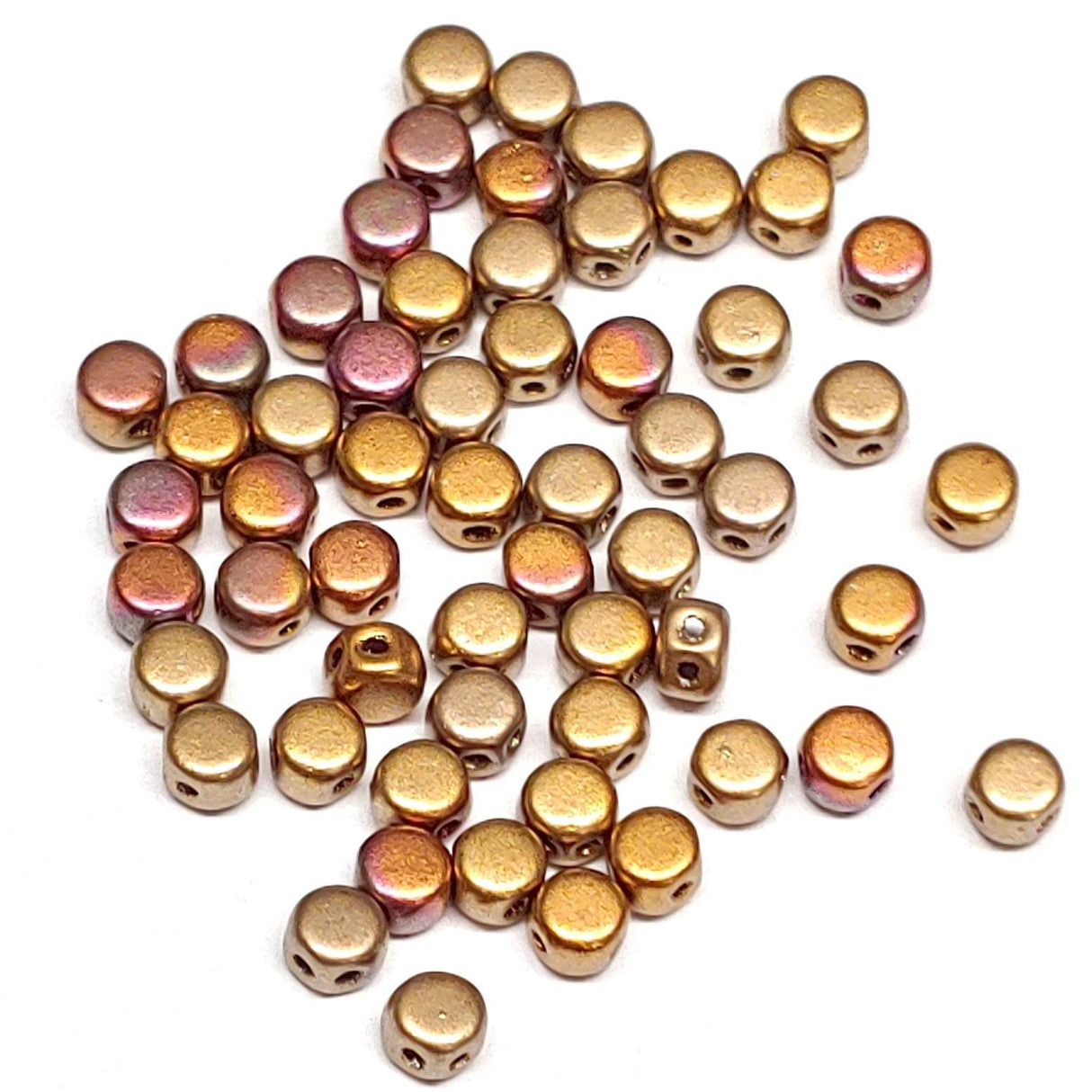 Kalos Par Puca Yellow Gold Metallic Iris, 2 hole - 4MM Bead, 50 beads-Colors are mixed in production see all pictures