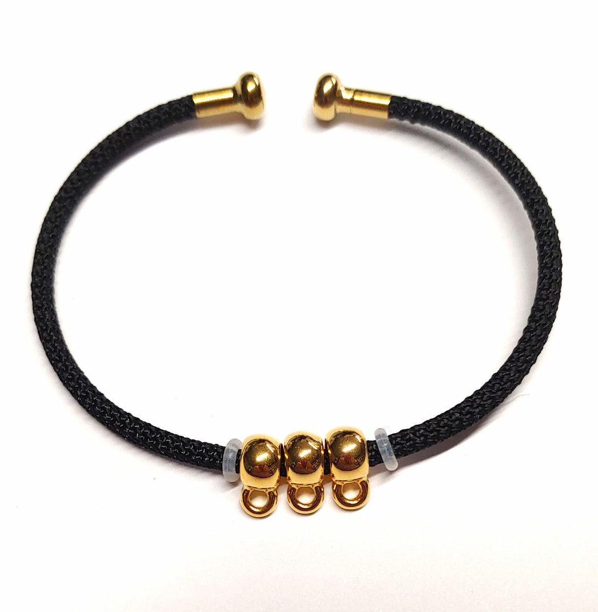 Embellishable Metal Cuff with Thread, 1 threaded removable end. 7.5"- and 3 Charm holders with loop