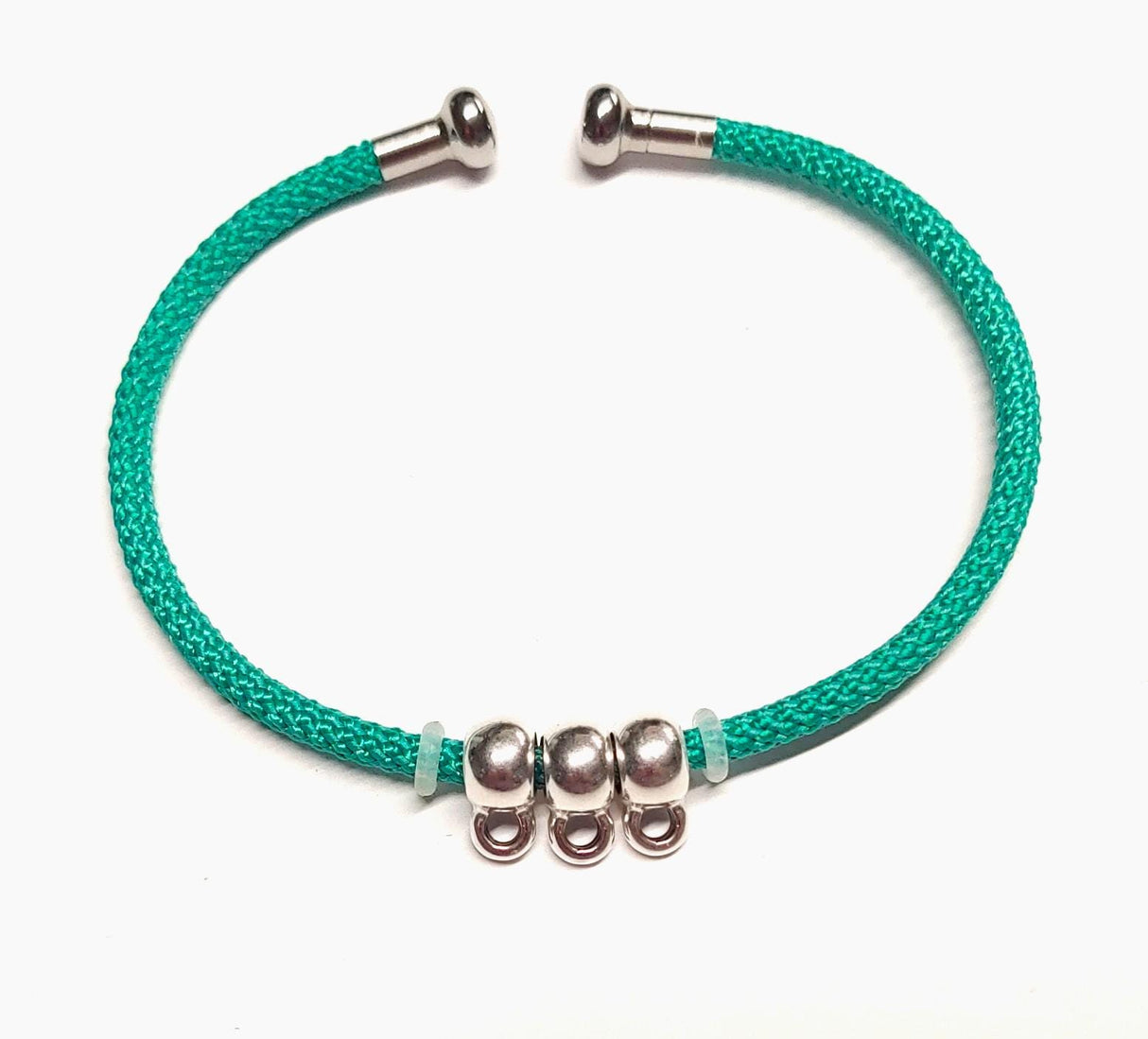 Embellishable Metal Cuff with Thread, 1 threaded removable end. 7.5"- and 3 Charm holders with loop