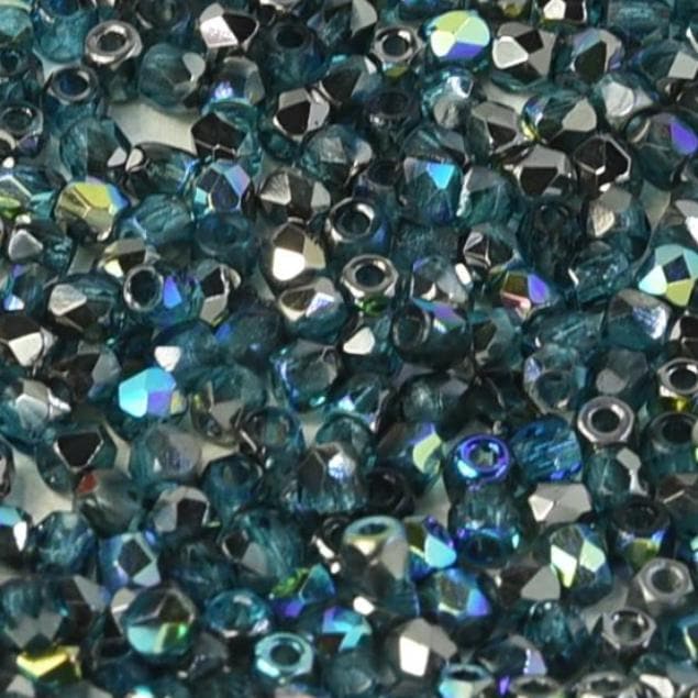 2MM Aqua Graphite Rainbow, Fire Polish Czech Glass, 60020/98537-100 Beads