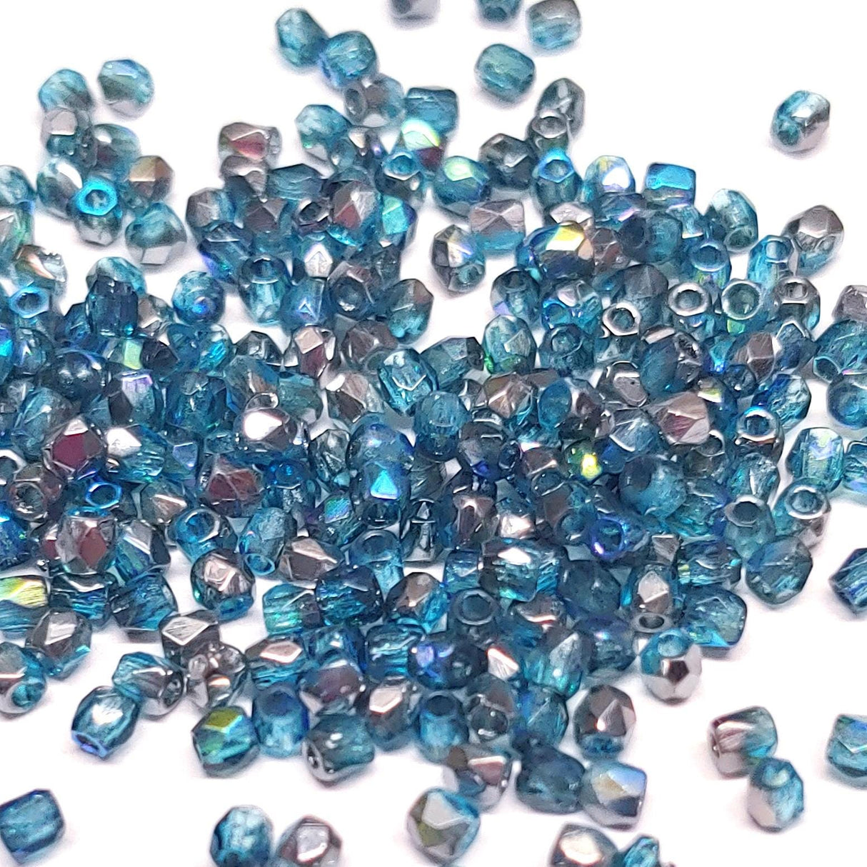 2MM Aqua Graphite Rainbow, Fire Polish Czech Glass, 60020/98537-100 Beads