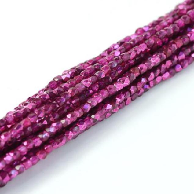 2MM Crystal Hot Pink Metallic Ice, Fire Polish Czech Glass, 00030/67734-50 Beads