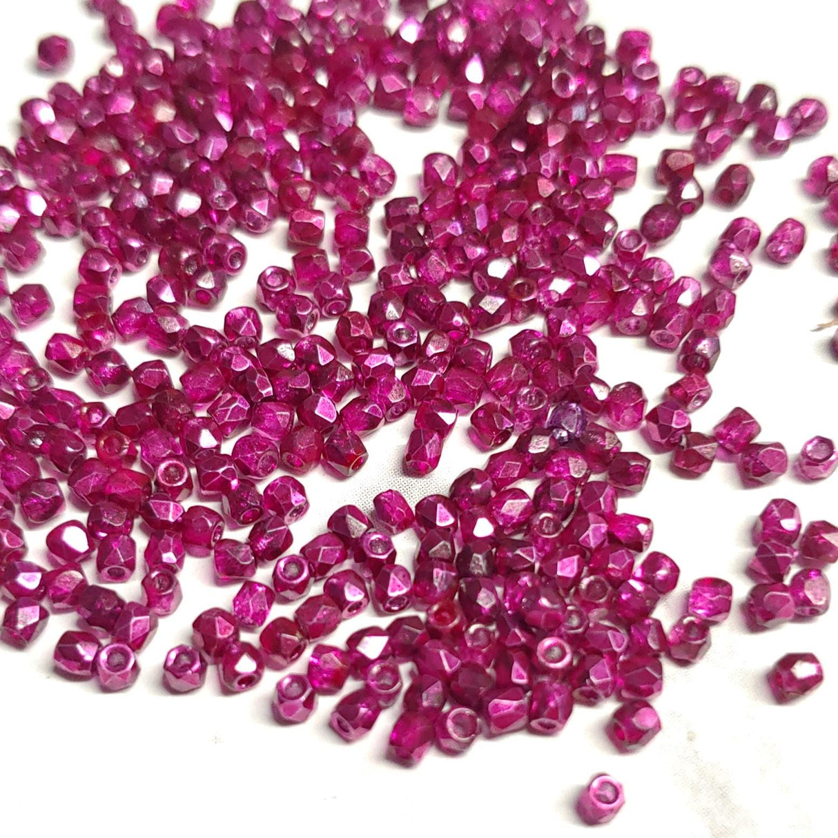 2MM Crystal Hot Pink Metallic Ice, Fire Polish Czech Glass, 00030/67734-50 Beads