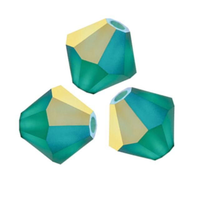 Preciosa 4mm Emerald AB Matte, Crystal Bicone - 36 pieces