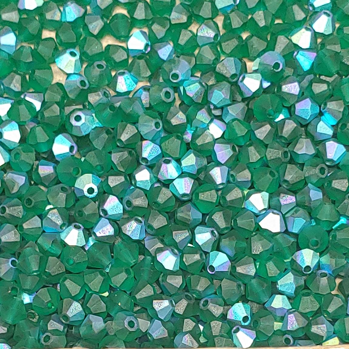 Preciosa 4mm Emerald AB Matte, Crystal Bicone - 36 pieces