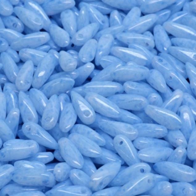 Mini Dagger Bead White Opal Lt Blue, Czech Glass Beads, 2.5x8MM, 02020-34307