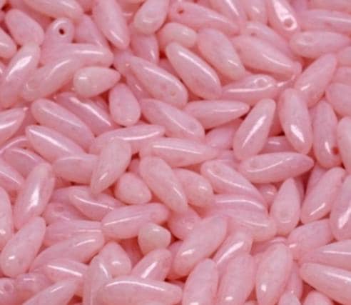 Mini Dagger Bead White Opal Lt Pink, Czech Glass Beads, 2.5x8MM, 02020-34304