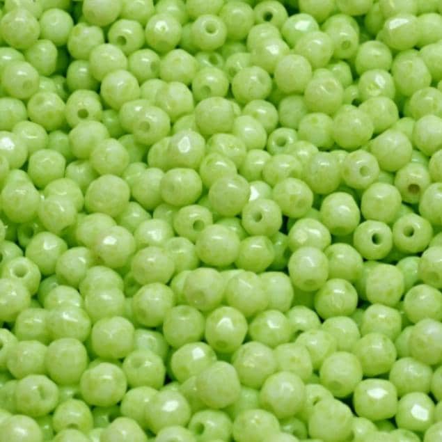 3mm Fire Polish Chalk White Light Green, Czech glass faceted round, 03000-34310