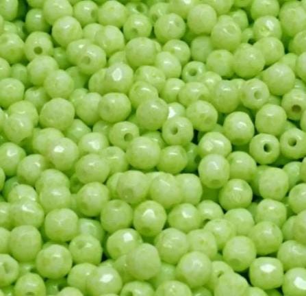 3mm Fire Polish Chalk White Light Green, Czech glass faceted round, 03000-34310