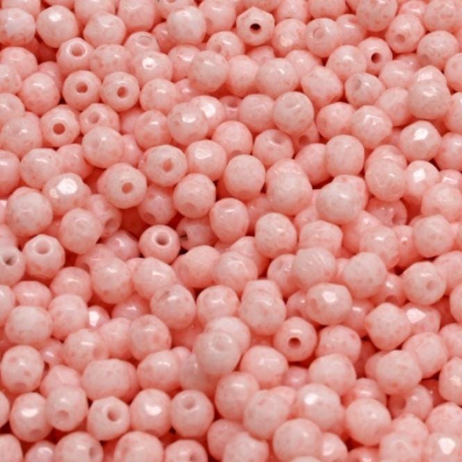 3mm Fire Polish Chalk White Light Pink, Czech glass faceted round, 03000-34304