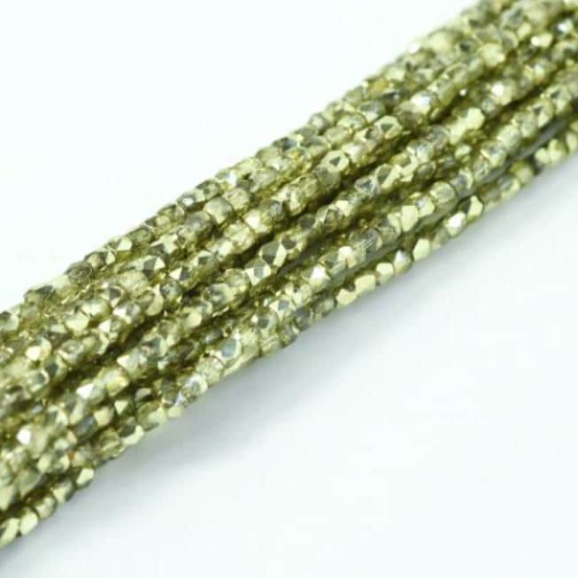 2MM Crystal Lime Metallic Ice, Fire Polish Czech Glass, 00030/67813-50 Beads