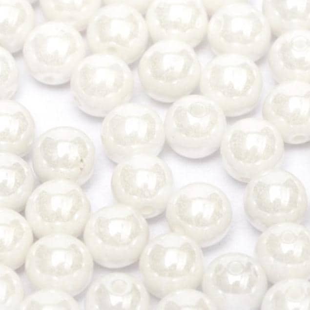 4mm Round Chalk White Shimmer Glass Beads, 21402 - 50 beads