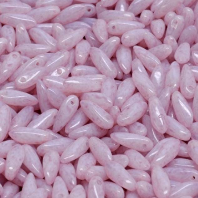 Mini Dagger Bead White Opal Fuchsia Pink, Czech Glass Beads, 2.5x8MM, 02020-33406