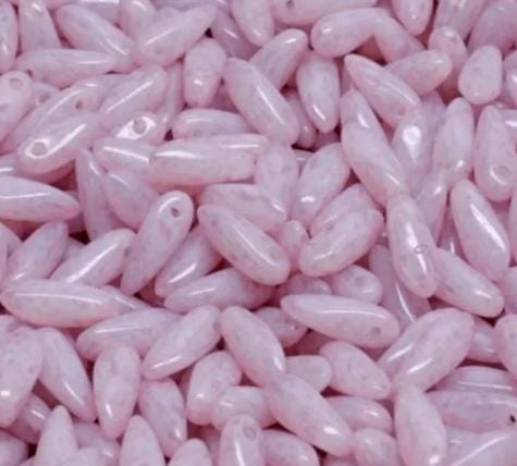 Mini Dagger Bead White Opal Fuchsia Pink, Czech Glass Beads, 2.5x8MM, 02020-33406
