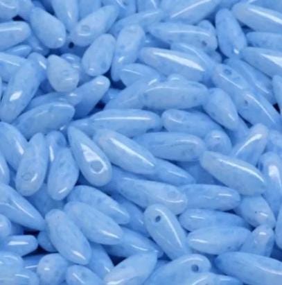 Mini Dagger Bead White Opal Lt Blue, Czech Glass Beads, 2.5x8MM, 02020-34307