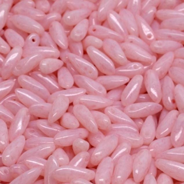 Mini Dagger Bead White Opal Lt Pink, Czech Glass Beads, 2.5x8MM, 02020-34304