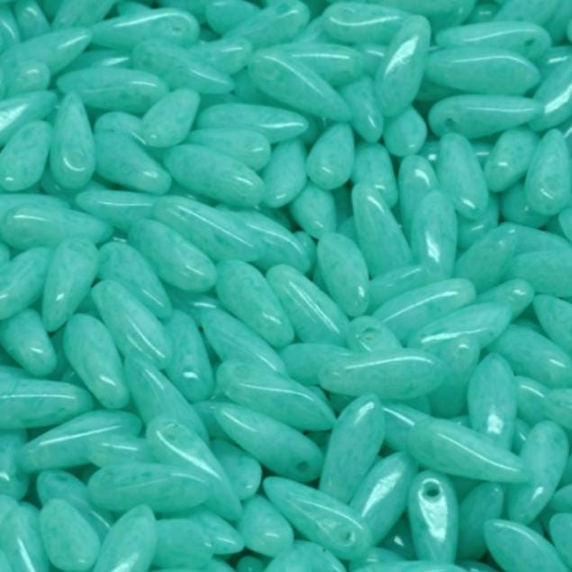 Mini Dagger Bead White Opal Lt Turquoise, Czech Glass Beads, 2.5x8MM, 02020-34309