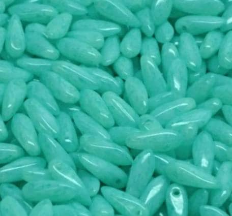 Mini Dagger Bead White Opal Lt Turquoise, Czech Glass Beads, 2.5x8MM, 02020-34309