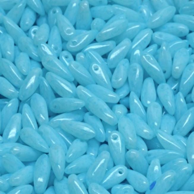 Mini Dagger Bead Milky Turquoise Blue, Czech Glass Beads, 2.5x8MM, 02020-34308A