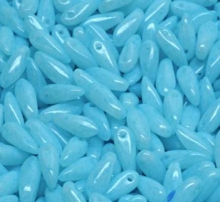 Mini Dagger Bead Milky Turquoise Blue, Czech Glass Beads, 2.5x8MM, 02020-34308A